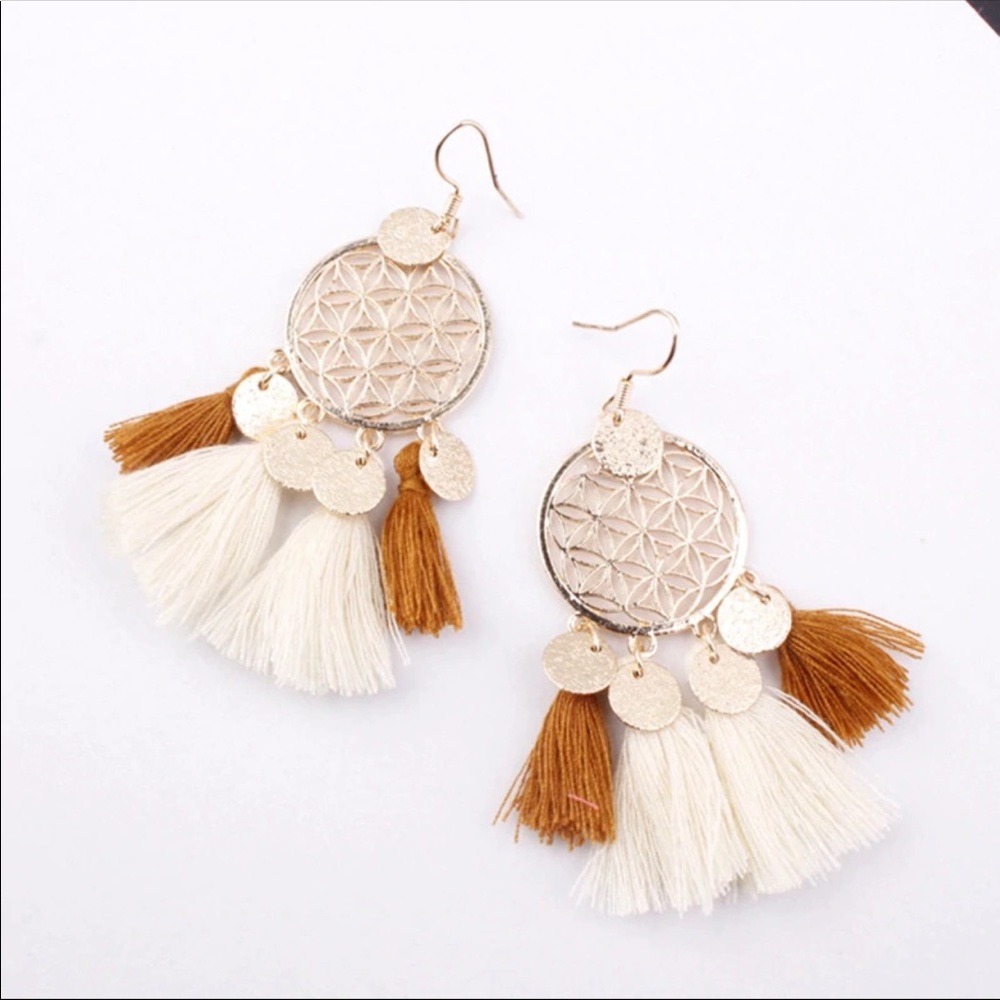 Boho Coin Tassel Earrings - Picture 2 of 3